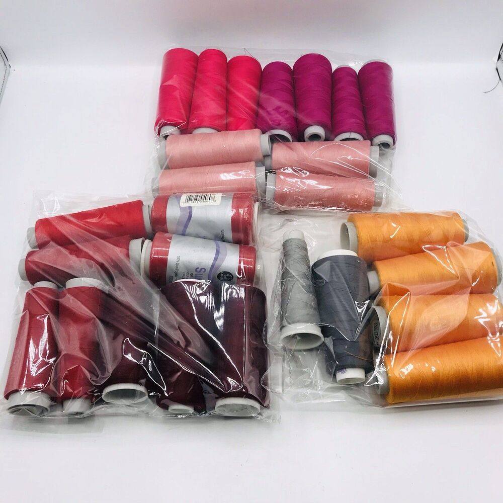 26 Spools Lot of Mixed Colors Polyester Thread Serger 2 New, 24 Partial Spools